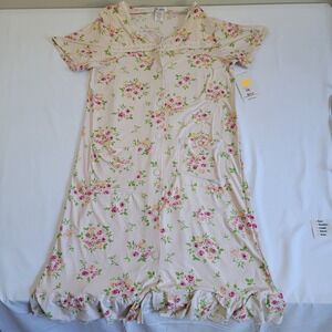 Miss Lillian Floral Nightgown Ruffle Trim Button Front Sleepwear Large